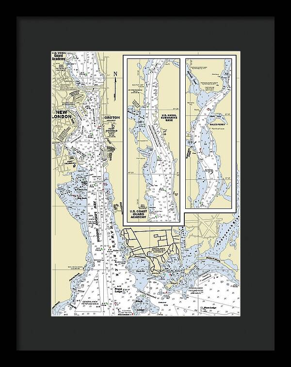 New London Connecticut Nautical Chart - Framed Print