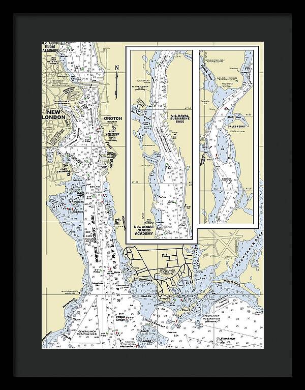 New London Connecticut Nautical Chart - Framed Print