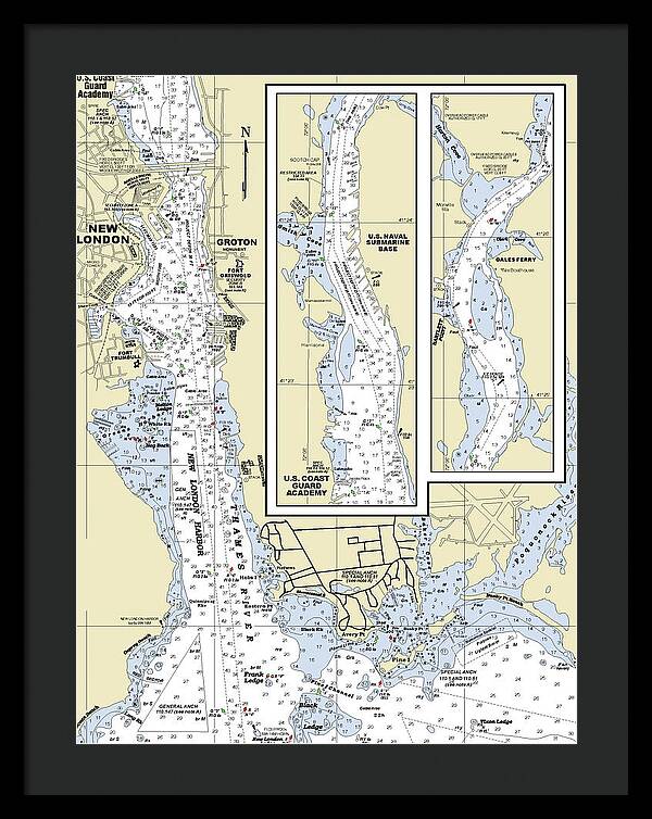 New London Connecticut Nautical Chart - Framed Print