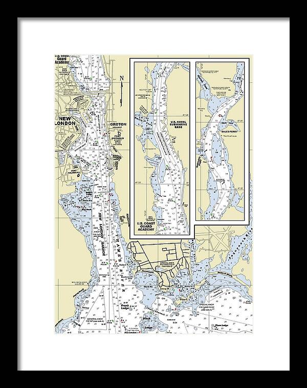 New London Connecticut Nautical Chart - Framed Print