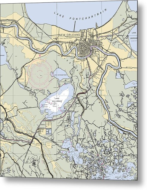 New Orleans Lake Pontchartrain-louisiana Nautical Chart - Metal Print