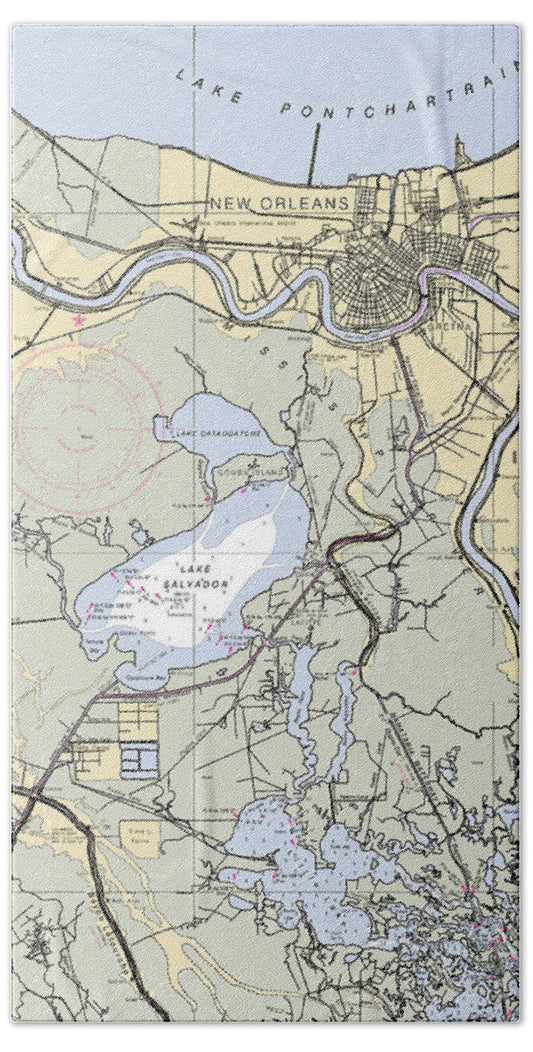 New Orleans Lake Pontchartrain-louisiana Nautical Chart - Bath Towel