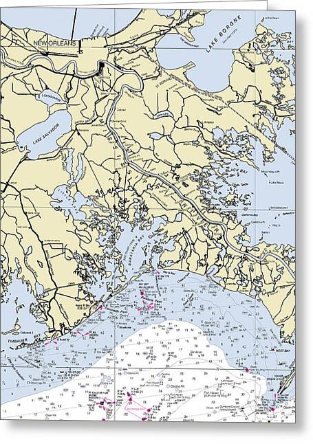 New Orleans Louisiana Nautical Chart - Greeting Card