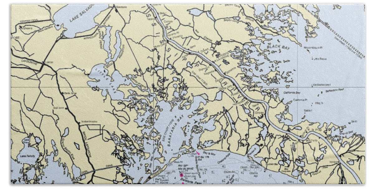 New Orleans Louisiana Nautical Chart - Bath Towel