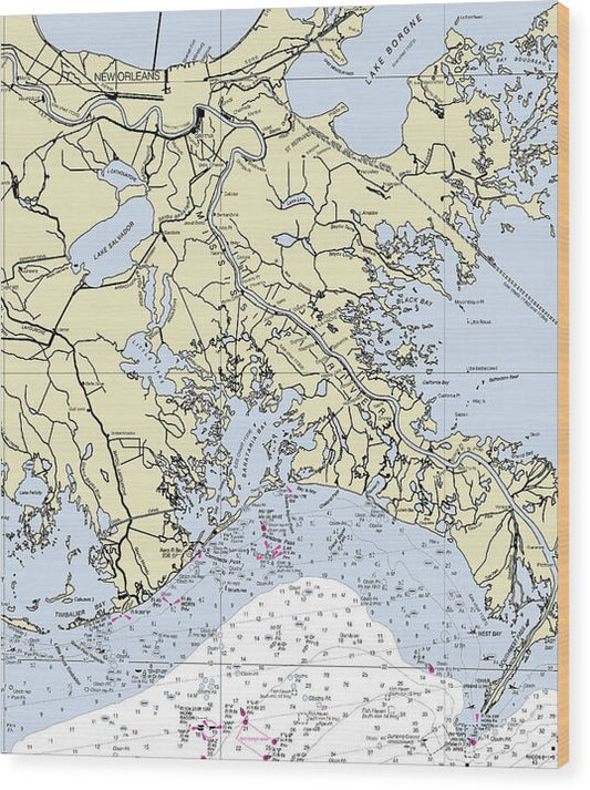 New Orleans Louisiana Nautical Chart - Wood Print