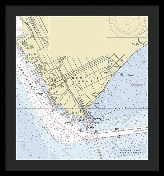 Newport News Virginia Nautical Chart - Framed Print