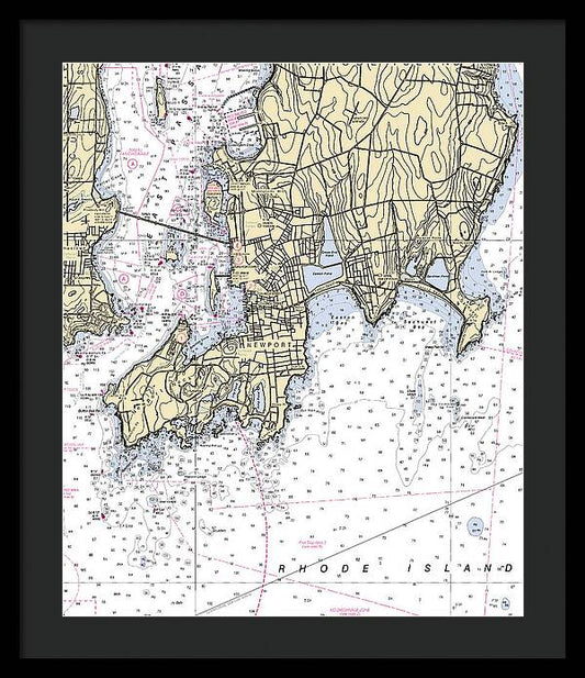 Newport -rhode Island Nautical Chart _v4 - Framed Print
