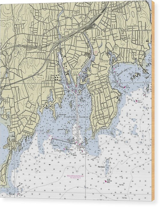 Norwalk Connecticut Nautical Chart - Wood Print