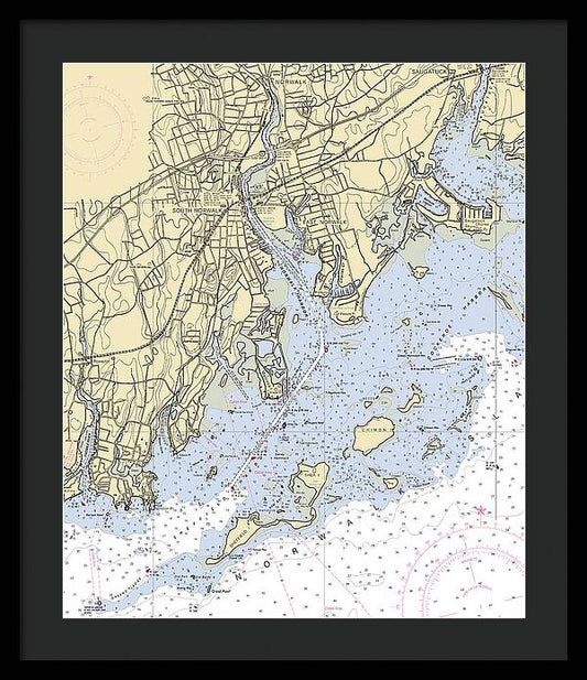 Norwalk -connecticut Nautical Chart _v2 - Framed Print