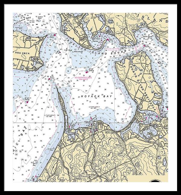 Noyack-new York Nautical Chart - Framed Print