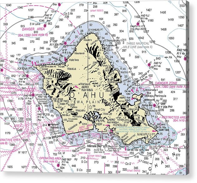 Oahu Hawaii Nautical Chart - Acrylic Print