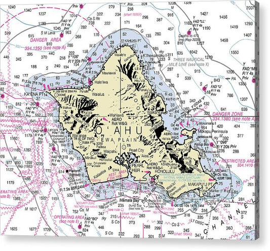 Oahu Hawaii Nautical Chart - Acrylic Print