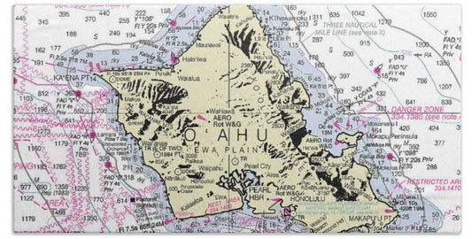 Oahu Hawaii Nautical Chart - Bath Towel