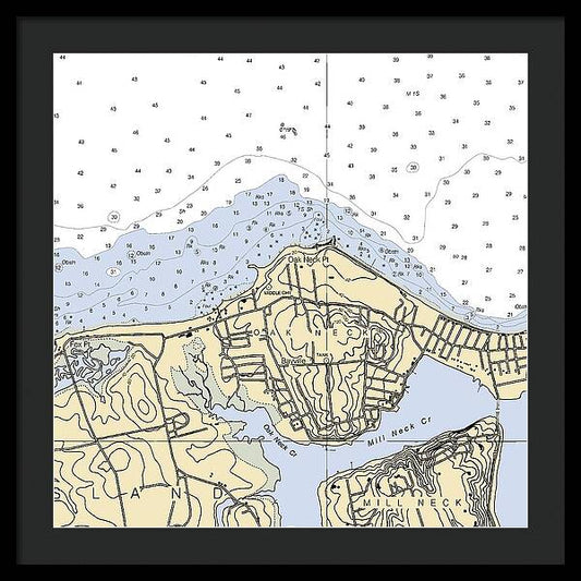 Oak Neck-new York Nautical Chart - Framed Print