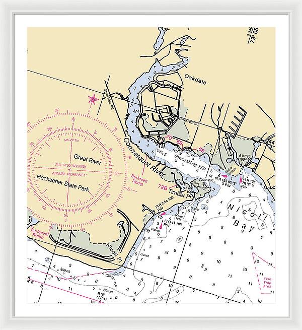 Oakdale-new York Nautical Chart - Framed Print