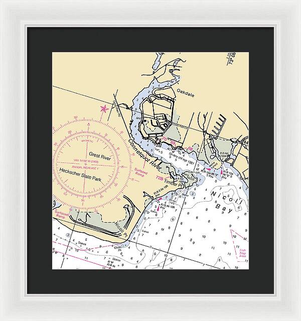 Oakdale-new York Nautical Chart - Framed Print