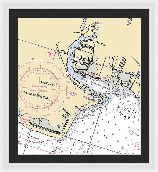 Oakdale-new York Nautical Chart - Framed Print