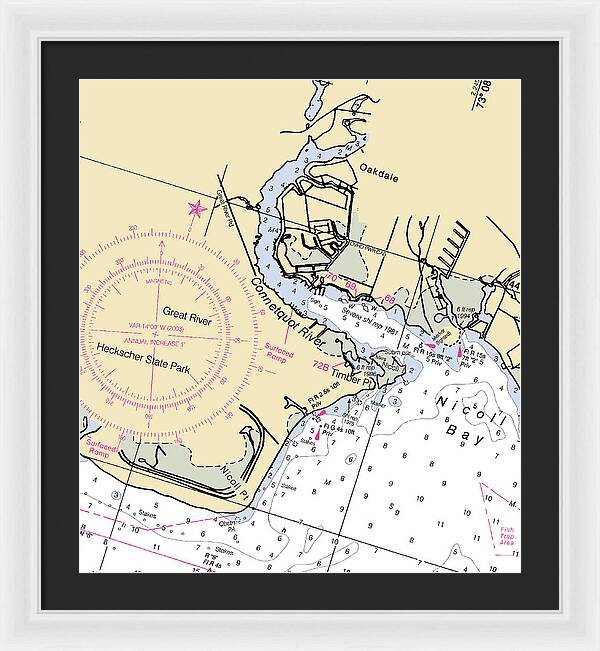 Oakdale-new York Nautical Chart - Framed Print