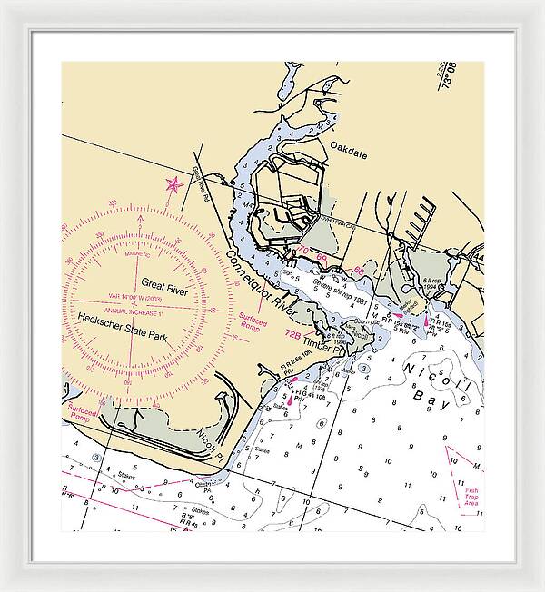Oakdale-new York Nautical Chart - Framed Print