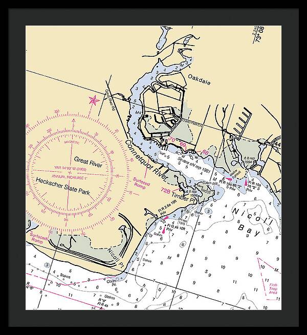 Oakdale-new York Nautical Chart - Framed Print