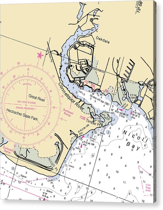 Oakdale-new York Nautical Chart - Acrylic Print