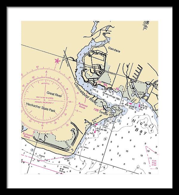 Oakdale-new York Nautical Chart - Framed Print