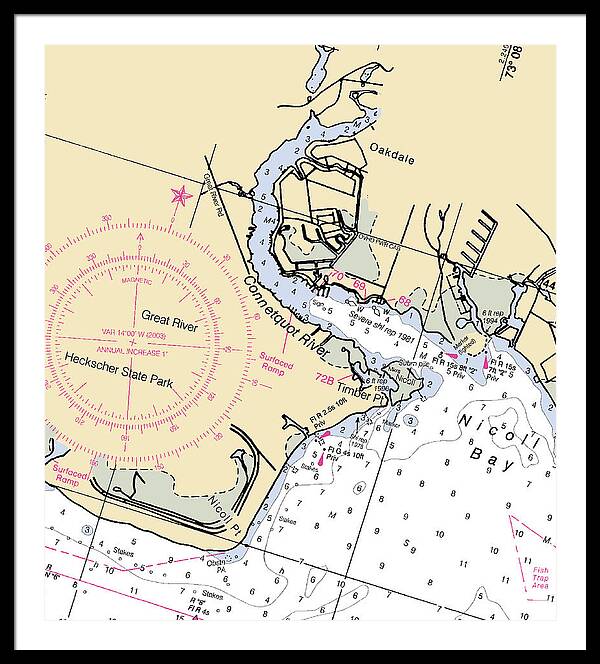 Oakdale-new York Nautical Chart - Framed Print