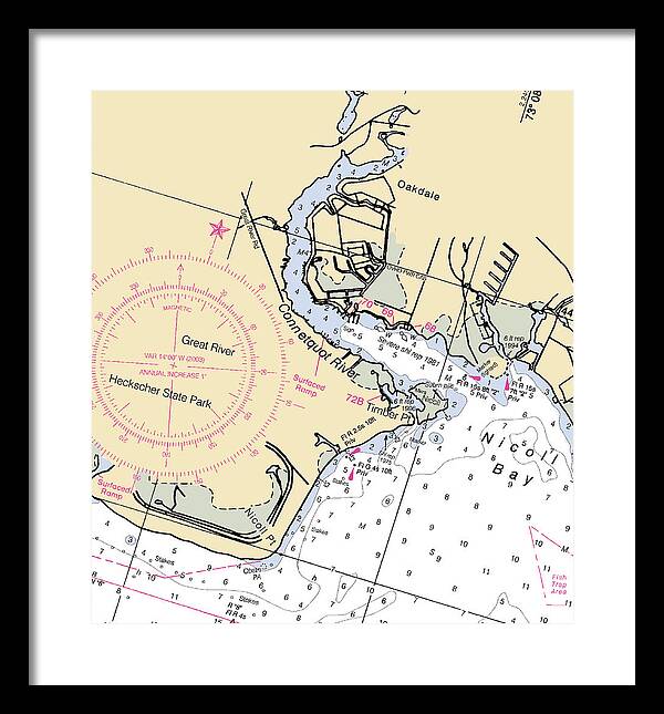 Oakdale-new York Nautical Chart - Framed Print