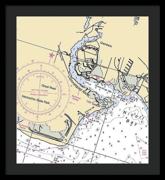 Oakdale-new York Nautical Chart - Framed Print