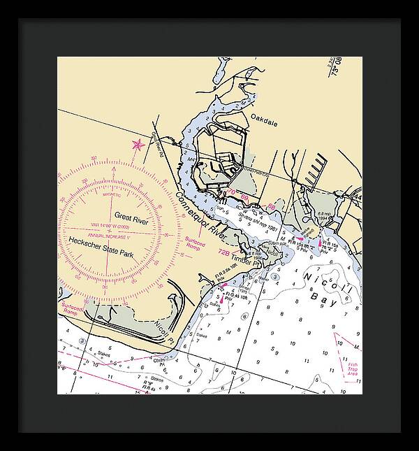Oakdale-new York Nautical Chart - Framed Print