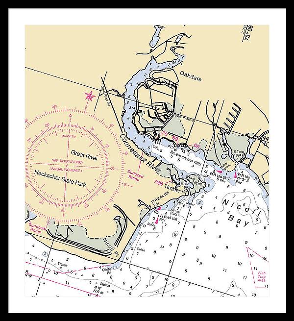 Oakdale-new York Nautical Chart - Framed Print