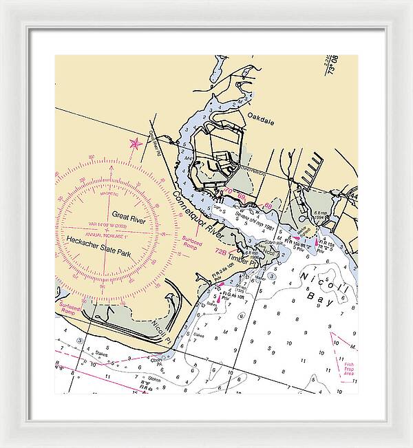 Oakdale-new York Nautical Chart - Framed Print