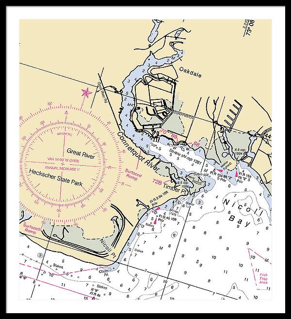 Oakdale-new York Nautical Chart - Framed Print