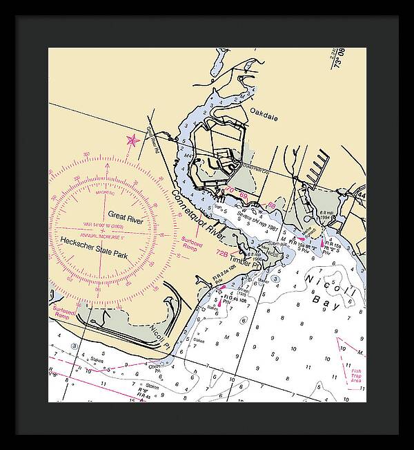 Oakdale-new York Nautical Chart - Framed Print
