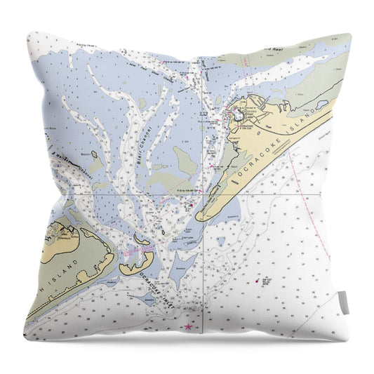 Ocracoke-north Carolina Nautical Chart - Throw Pillow