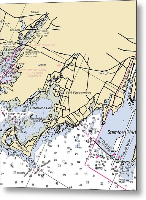 Old Greenwich-connecticut Nautical Chart - Metal Print