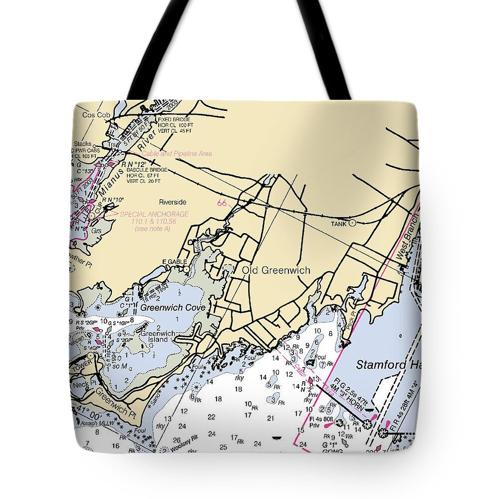 Old Greenwich-connecticut Nautical Chart - Tote Bag