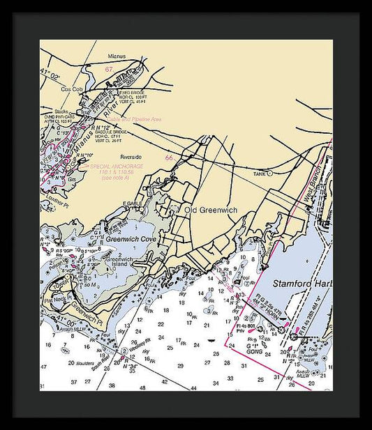 Old Greenwich-connecticut Nautical Chart - Framed Print
