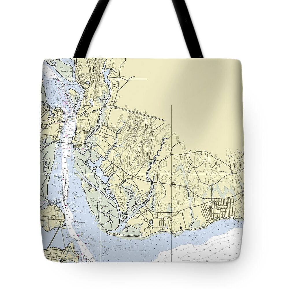 Old Lyme Connecticut Nautical Chart - Tote Bag