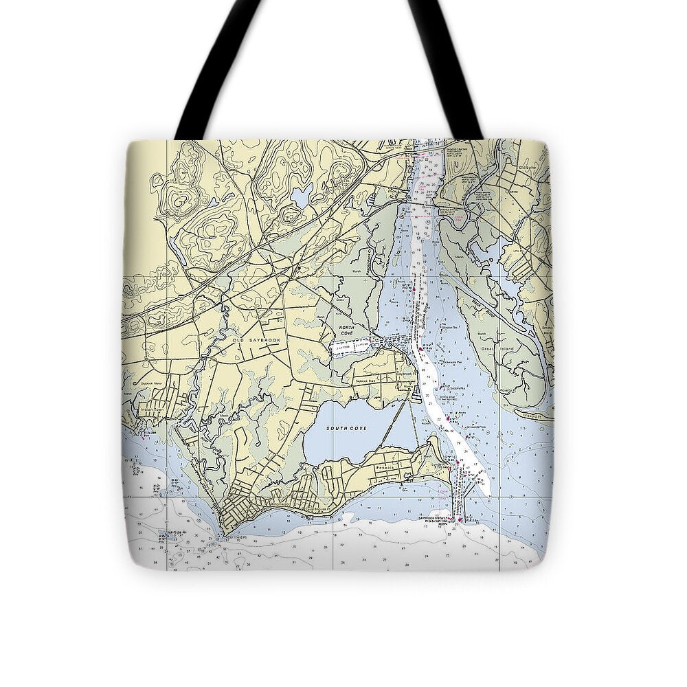 Old Saybrook Connecticut Nautical Chart - Tote Bag