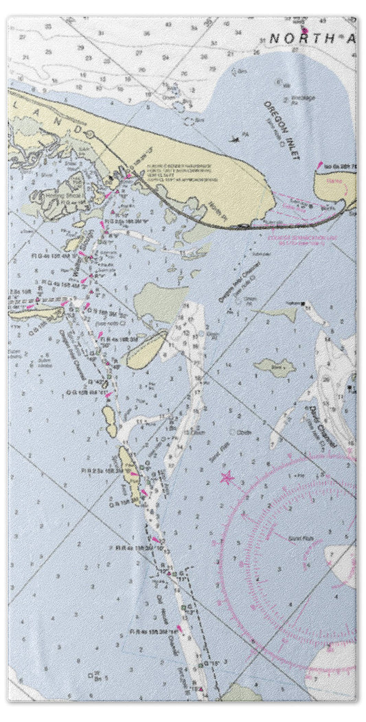 Oregon Inlet North Carolina Nautical Chart - Bath Towel