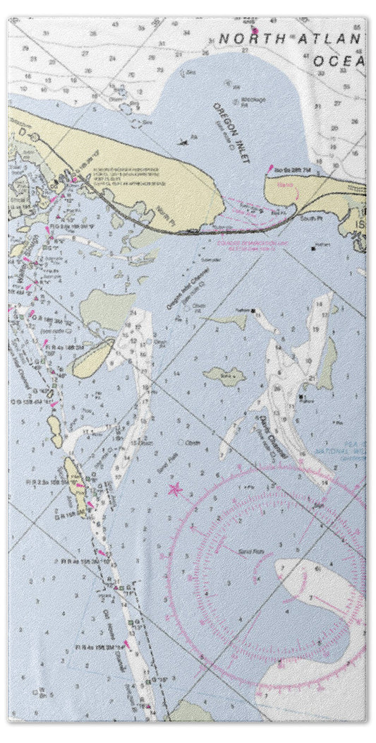 Oregon Inlet North Carolina Nautical Chart - Beach Towel