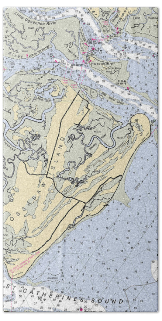 Ossabaw Island-georgia Nautical Chart - Bath Towel