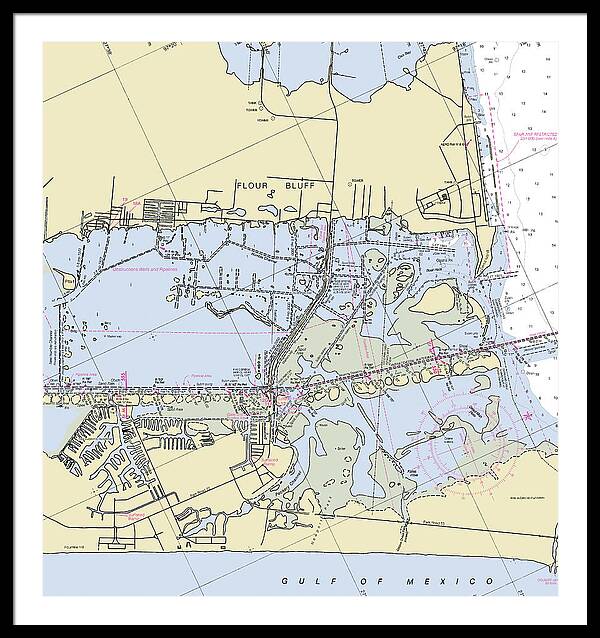 Padre Island and Flour Bluff Texas Nautical Chart - Framed Print