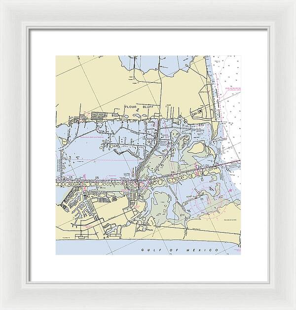 Padre Island and Flour Bluff Texas Nautical Chart - Framed Print
