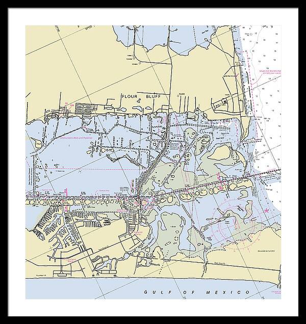 Padre Island and Flour Bluff Texas Nautical Chart - Framed Print
