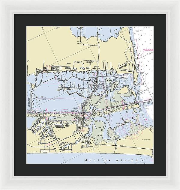 Padre Island and Flour Bluff Texas Nautical Chart - Framed Print
