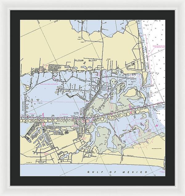 Padre Island and Flour Bluff Texas Nautical Chart - Framed Print