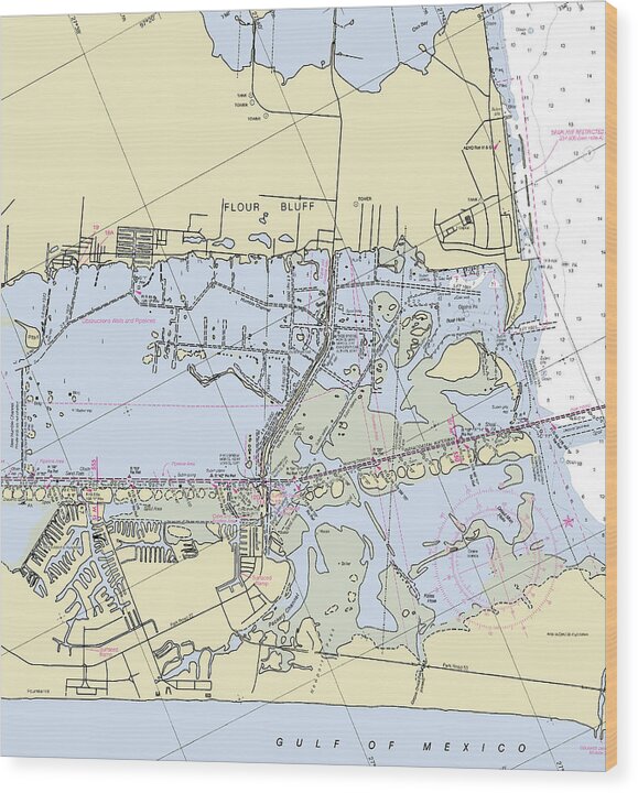 Padre Island and Flour Bluff Texas Nautical Chart - Wood Print