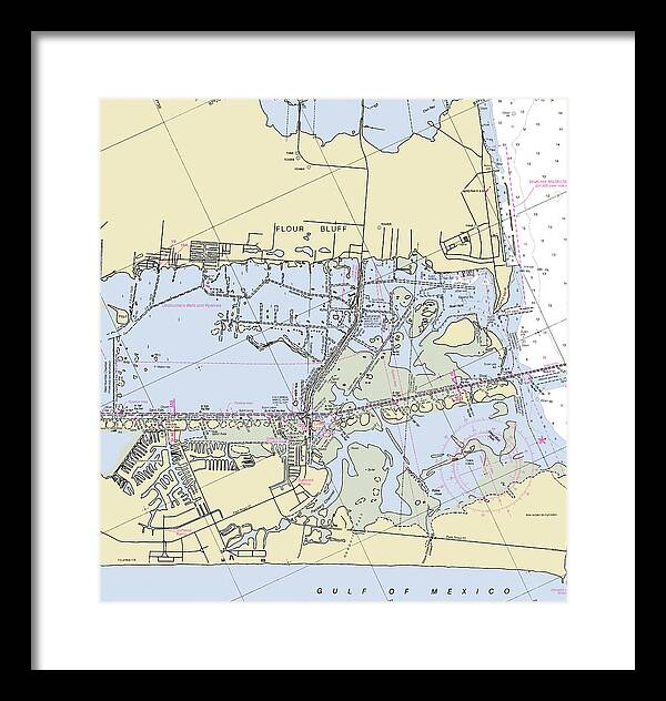 Padre Island and Flour Bluff Texas Nautical Chart - Framed Print